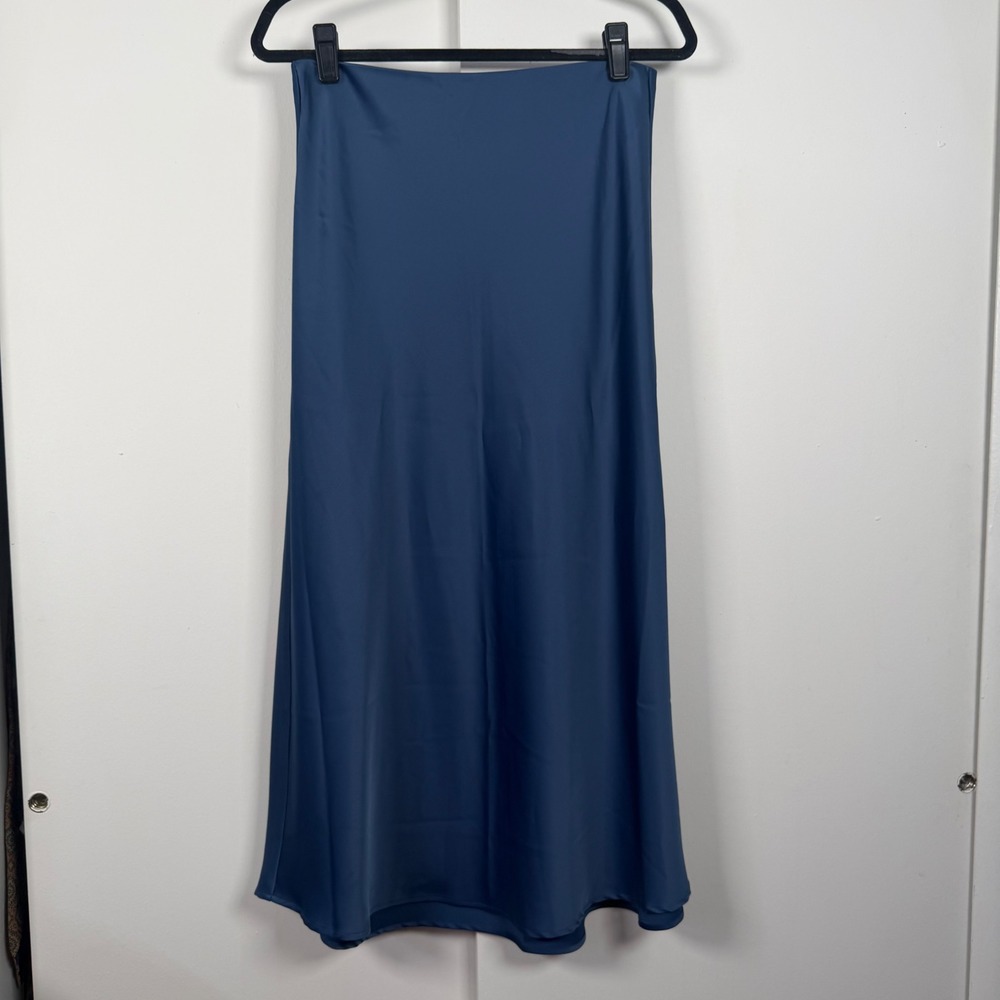 American Tall Women Satin Midi Skirt Blue Tall Small S/T Slip Skirt NWT